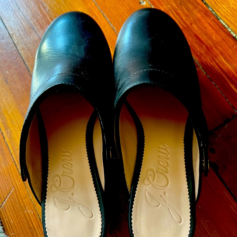J Crew Black Leather Clogs